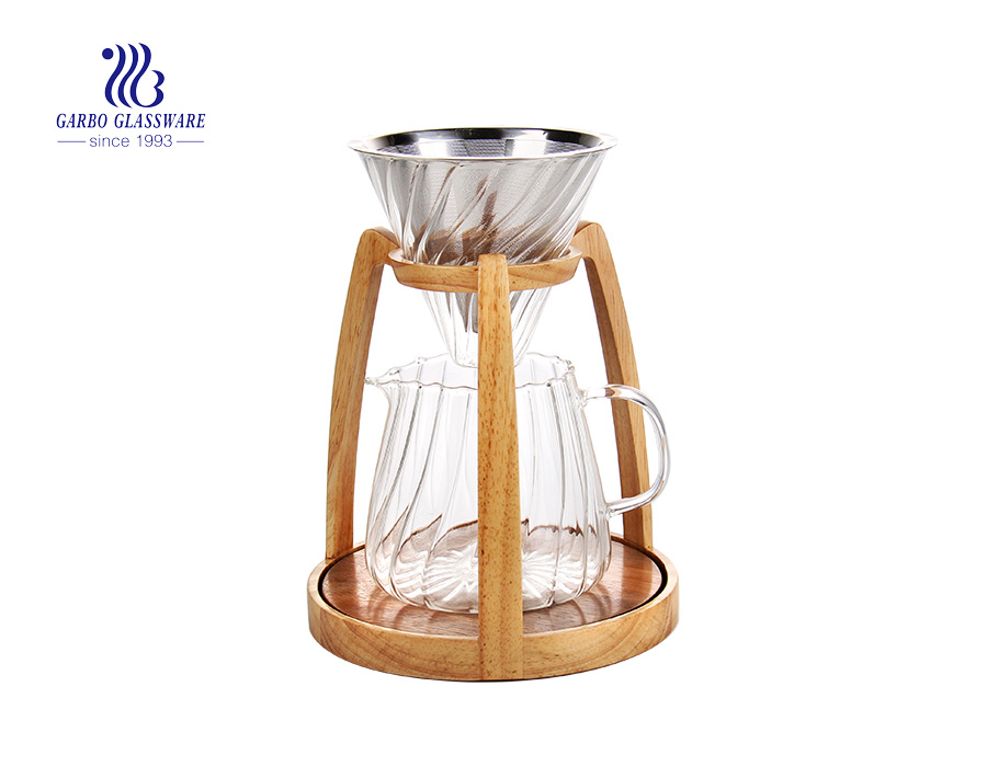قاعدة من الخيزران تصميم جديد بيركس صانعة قهوة زجاجية