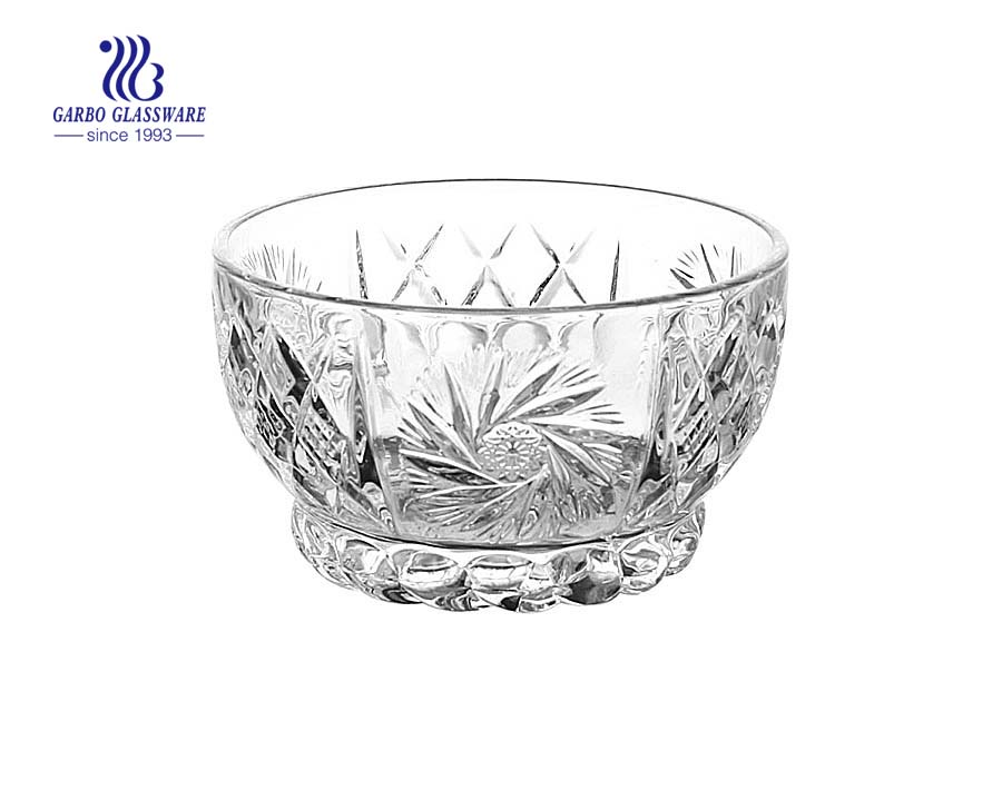 Hot Selling Classical Design Eco-Friendly Transparent Engraved Glass Salad Bowl