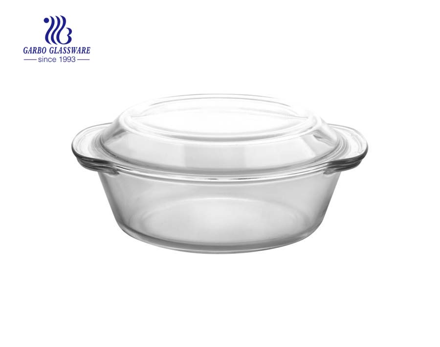 Bacia de vidro transparente do borosilicato do forno da forma redonda 2L com tampa