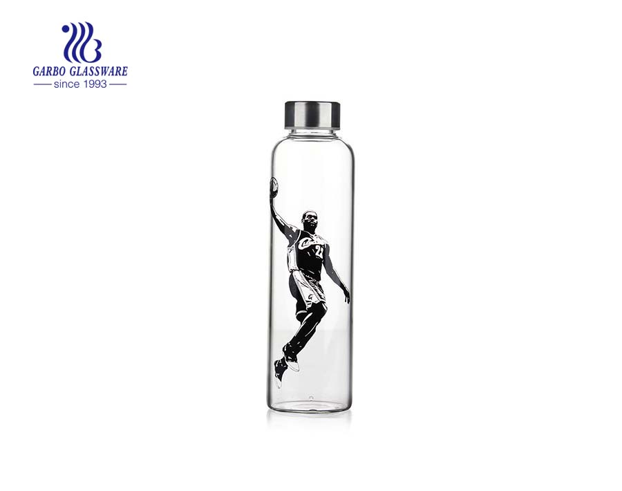 Fashion 600ml Glass Bottle For Drinking Water With Metal Lid