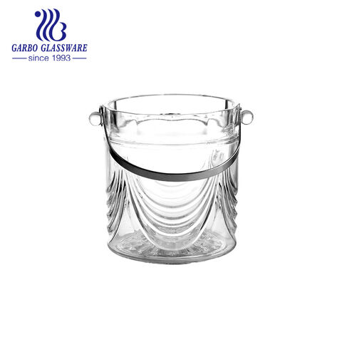 Glass ice bucket with cutting design