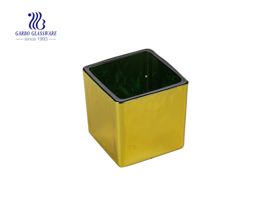 Yellow  Square Shaped  Glass  Candle Holder