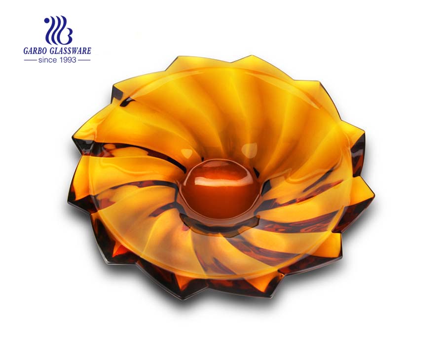 15.75'' Amber Color Elegant Glass Plate for decoration