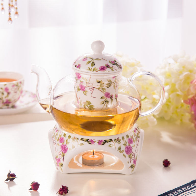وعاء شاي زجاجي مقاوم للحرارة مع مصفاة سيراميك