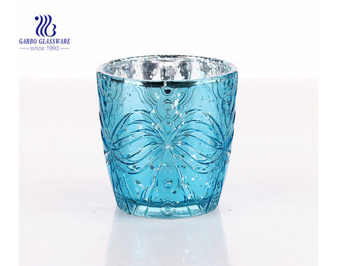 Candelero de cristal azul único en forma redonda