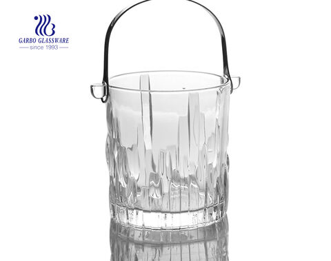 1L delicate glass ice bucket with stainless steel handle