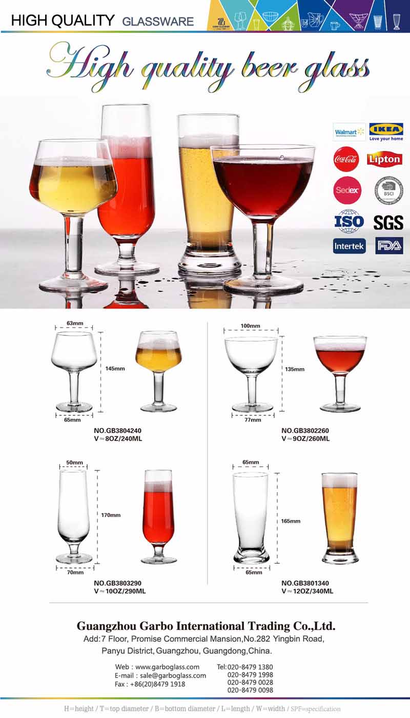 Handmade Blown Glass for different Beer Tasting