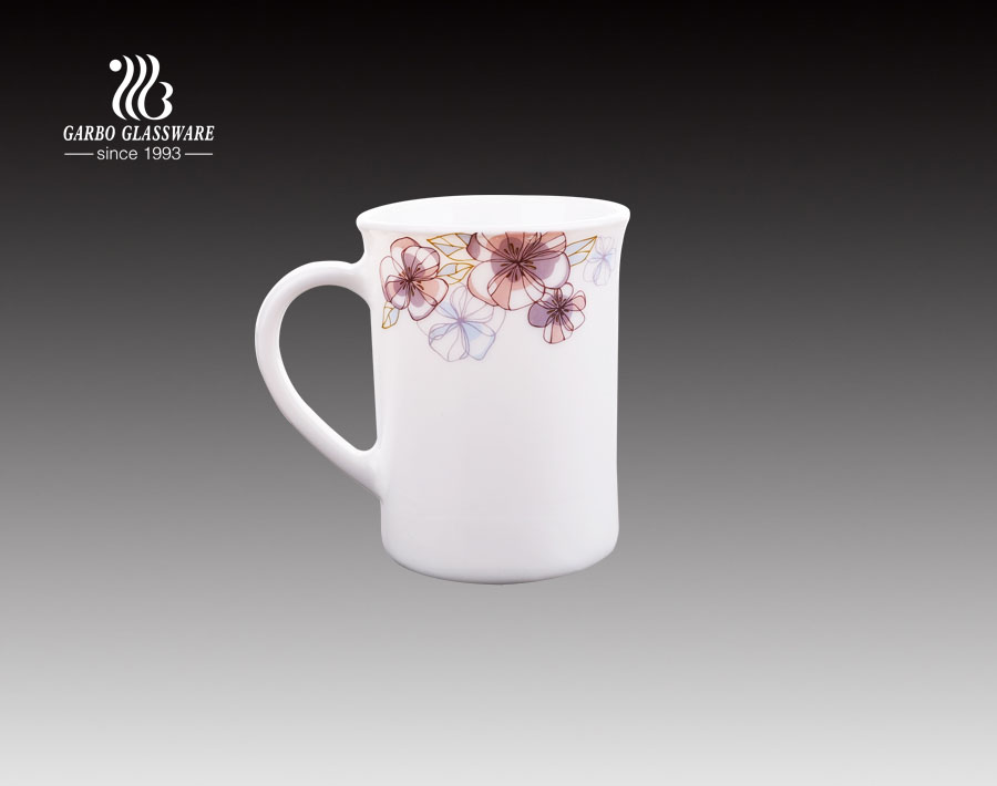 340ml Opal glass mug with custom flower for dinnerware