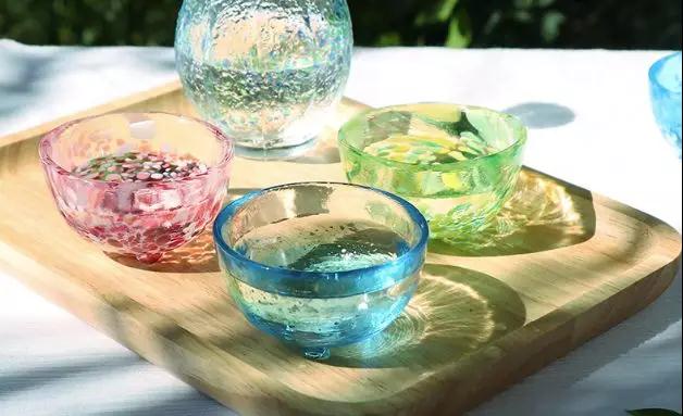 Beautiful glass cups are blown up