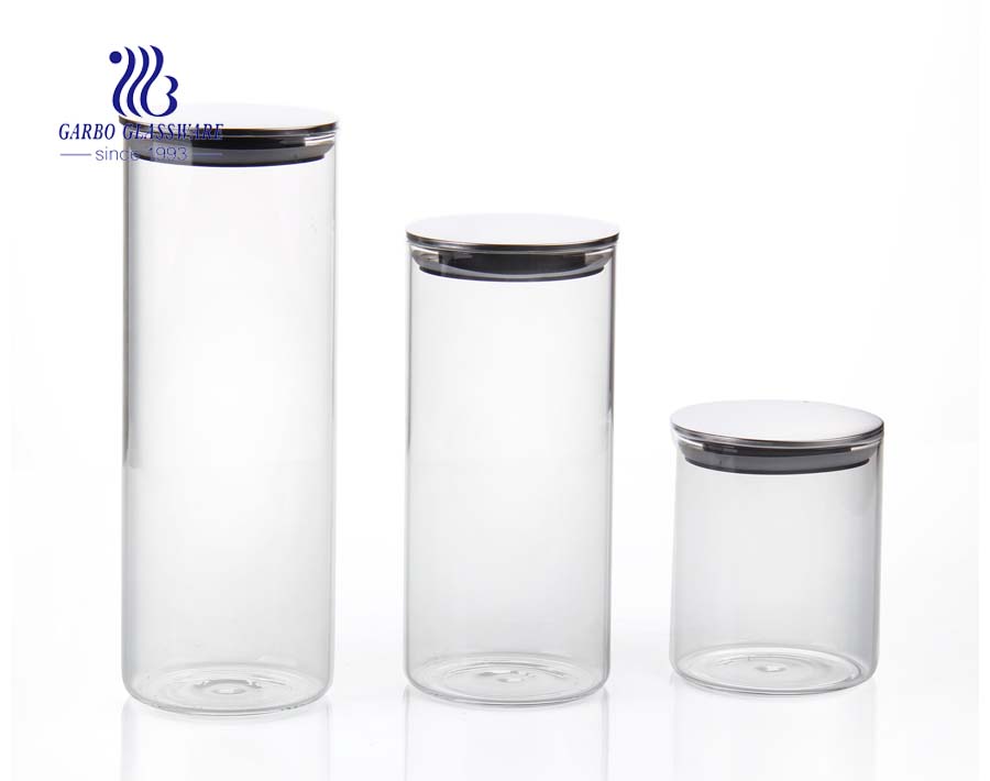 Set Of Glass Vacuum Sealed Kitchen Canisters With Black Lids