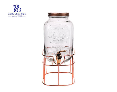 Glass Beverage Dispenser - Mason Jar Style Drink Container Jug w