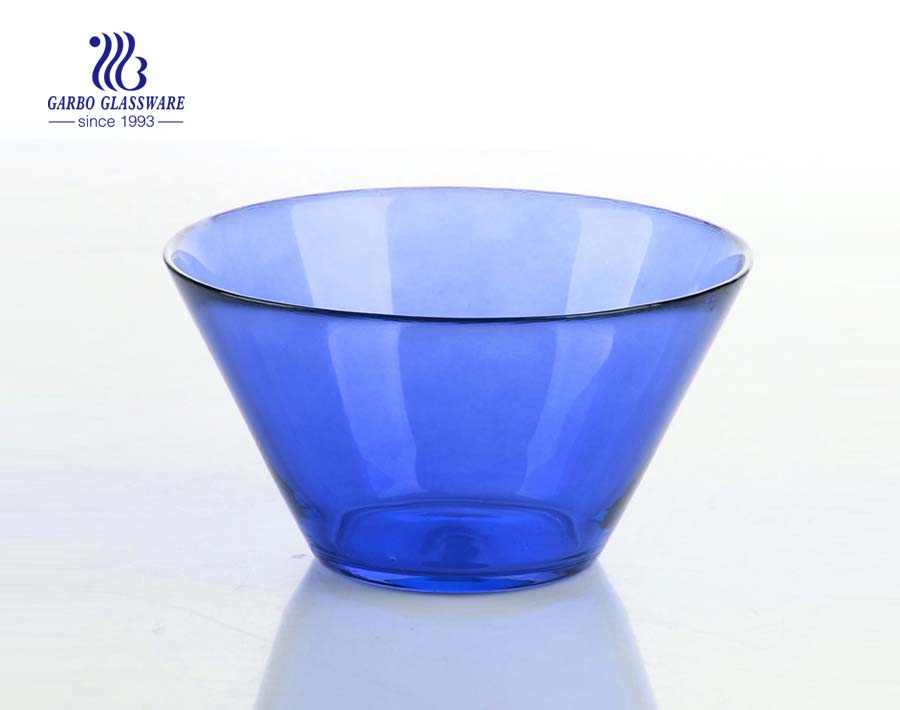 6.5inch Food grade spray color blue color V-shape glass bowl
