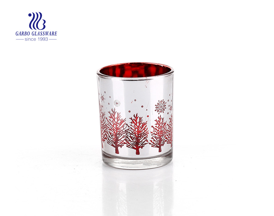 Silver and red printing logo Glass Candle Holder