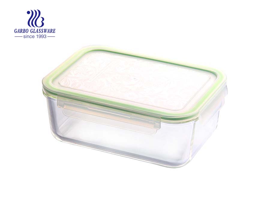 Glass Lunch Box With Green Cover Rectangle Divided Microwave - Temu