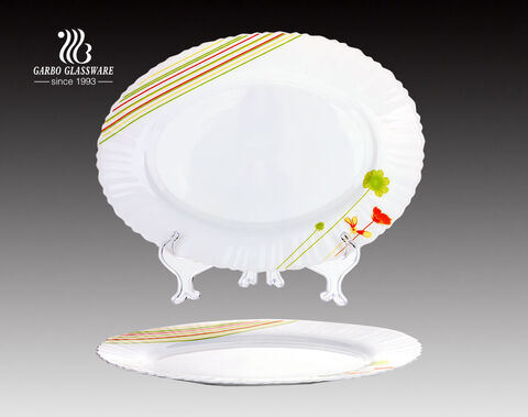 14 pouces OEM fantaisie conception décalcomanie poisson opale en verre assiettes à dîner