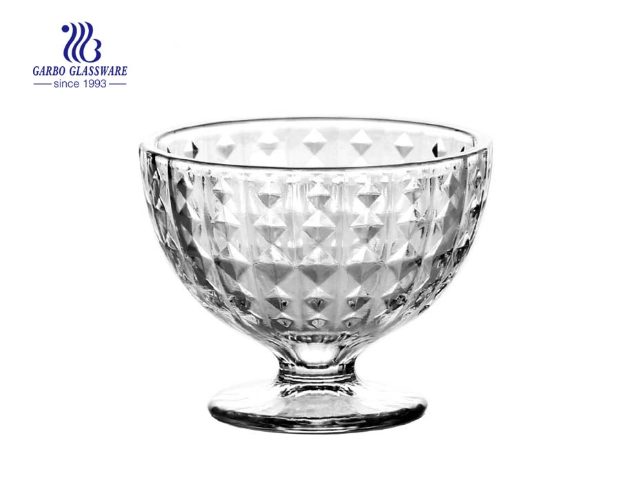 3.6inch Factory engraved fancy design glass ice cream bowl