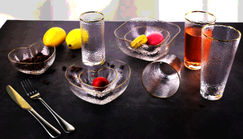 Hammered Glassware with gold rim