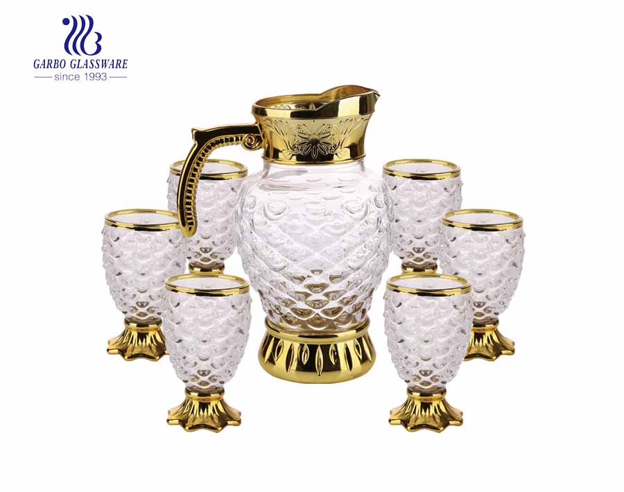 7PCS Golden Water Glass Jug with fish design cups set