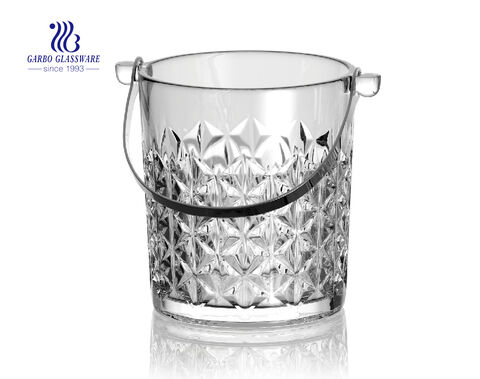 Glass ice bucket with stainless steel holder for bar