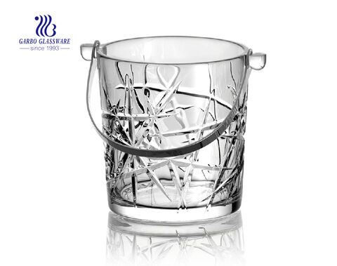 Clear high color quality glass ice bucket with steel holder