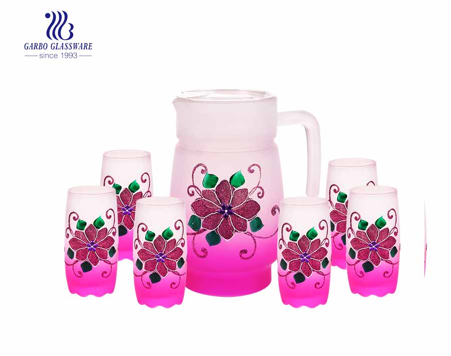 Ensemble de 7pcs pichet en verre d'eau plaqué violet avec poignée et verres à boire