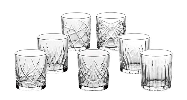9oz cut whisky glass cup with gold rim and leaf design