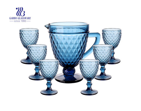 Ensemble de pichet en verre de couleur bleue 7PCS avec des ensembles de gobelets