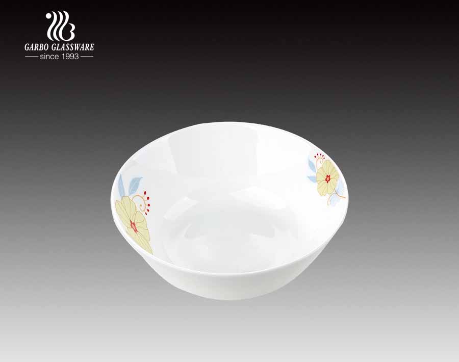 Disposable 6 Inch Cereal Bowl Milky Glass Bowl With Decal