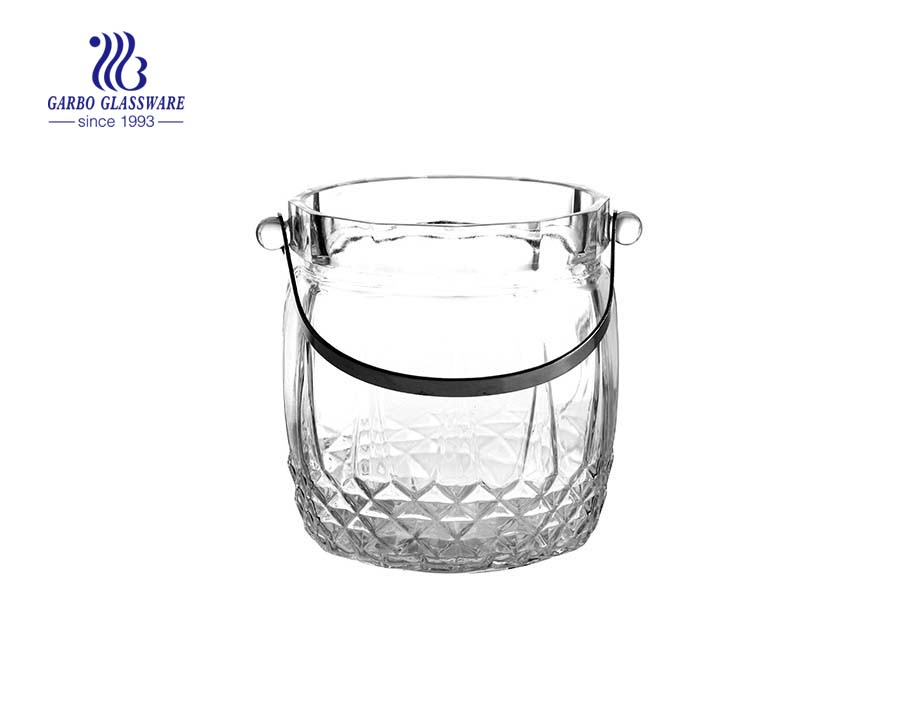 Big belly shape engraved glass ice bucket for wine