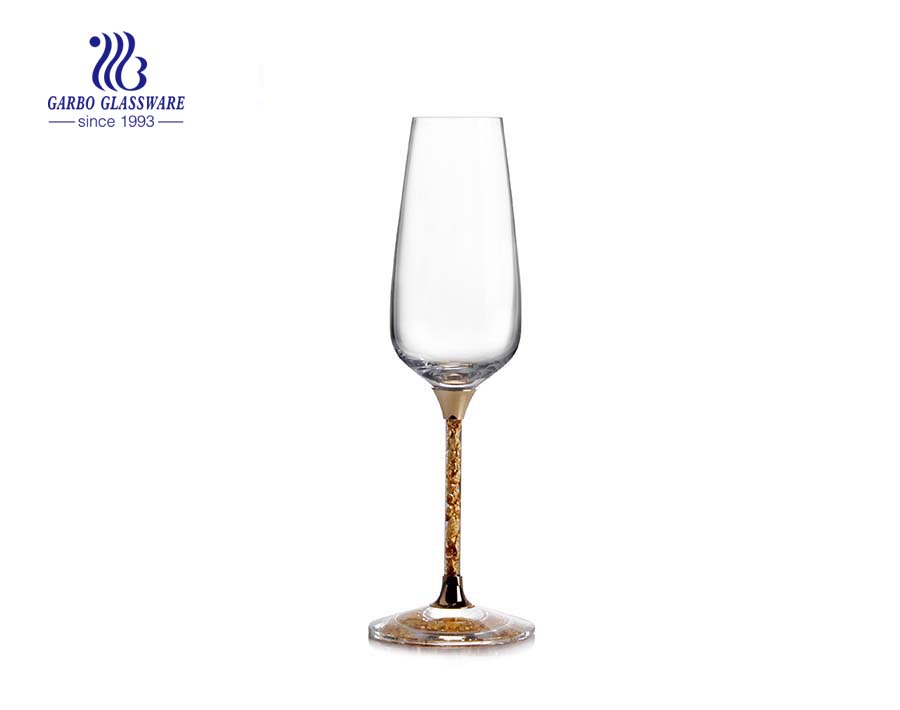 crystal glass stemmed wine glass with high end gold foil