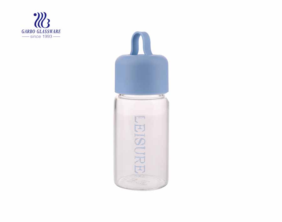 Colorful PP lid 360ml pyrex glass water bottles with custom logo