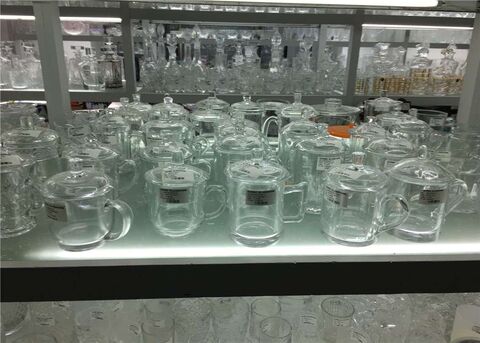 Glass mugs for beer, coffee and tea