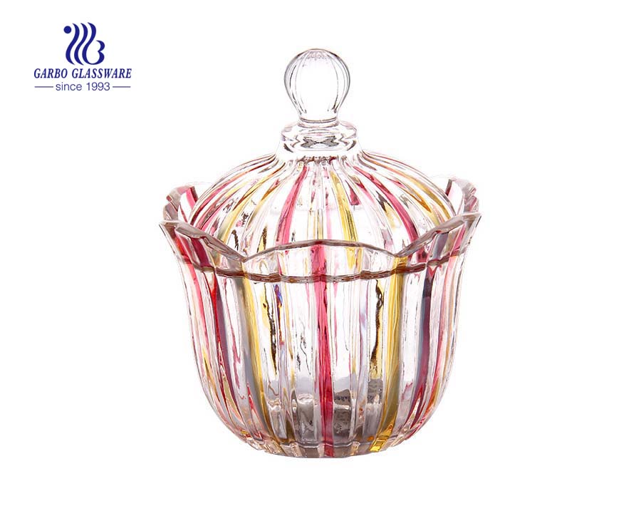 5.2 inch high quality spary color glass sugar jar for wedding decoration