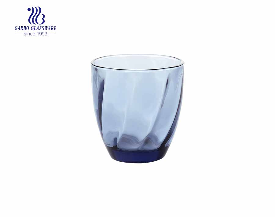 Tasses en verre de couleur bleue en gros de 220 ml pour le jus