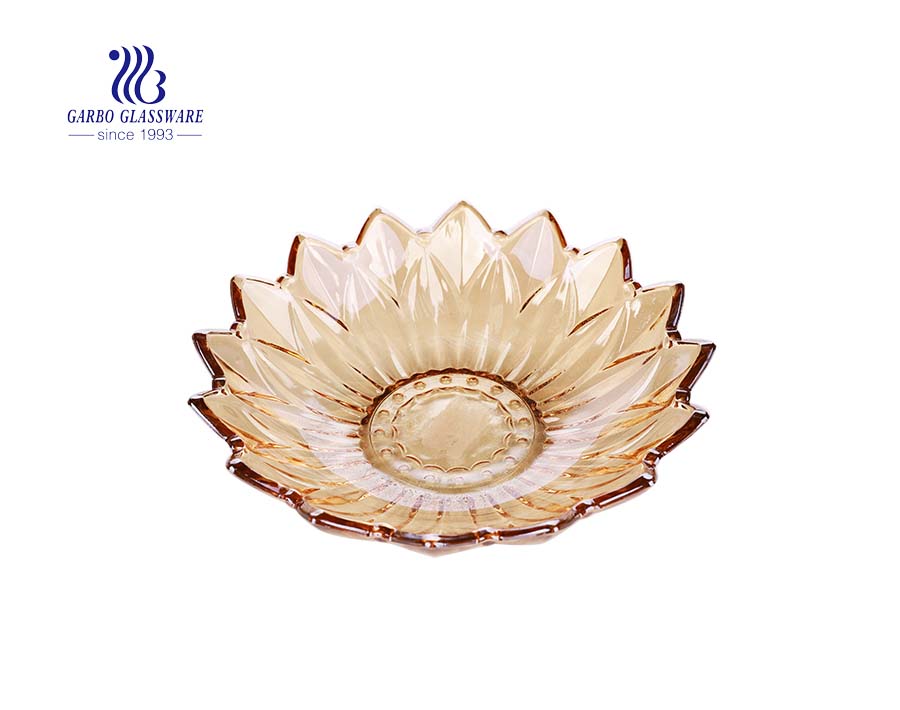 9.65 '' Ion Plating V Shape Amber Glass Bowl أفضل خيار لتقديم الفاكهة