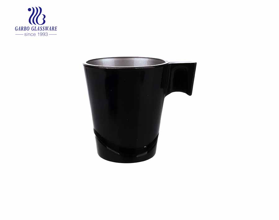 spray black color glass tea mug with special handle