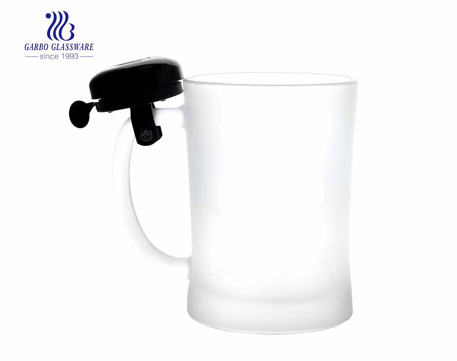 frosted printing glass beer mug with creative bell