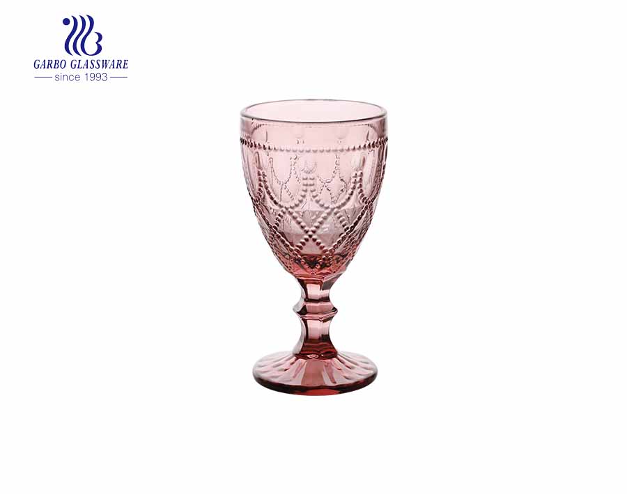 11oz pink color glass wine goblet with stemware for party