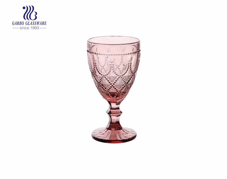 Copa de vino de vidrio de color rosa de 11 oz con copas para fiesta