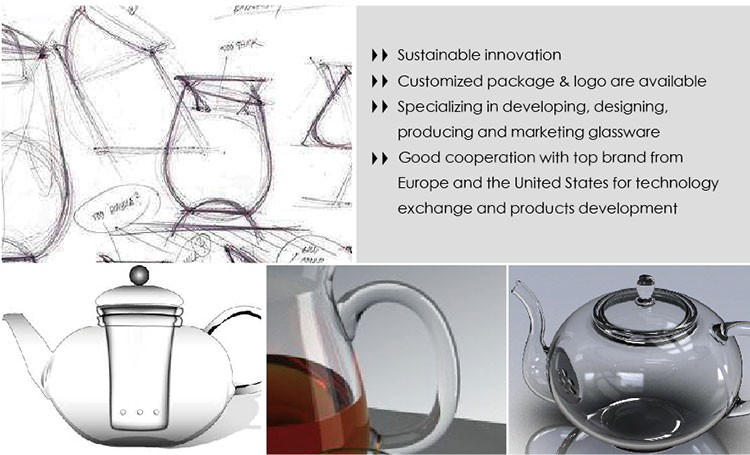 Fashion Printing Glass Tea Pot Modern Glass Tea Pot With Filter