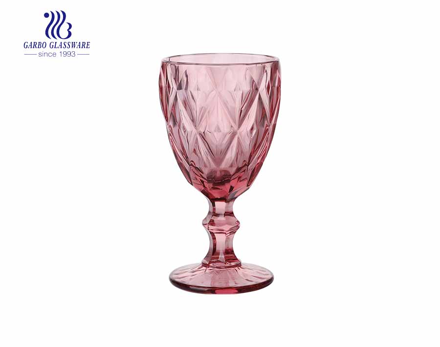 Garbo nouveau propre double diamant design 11oz gobelet en verre de couleur pourpre avec verres à pied