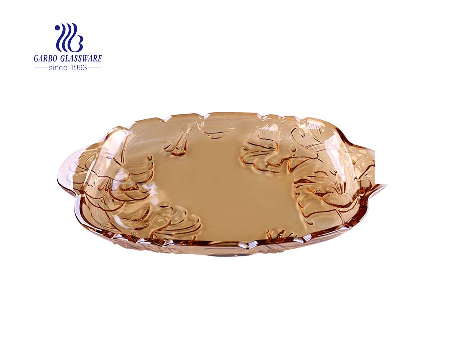 15.39'' Ion Plating Amber Color Square Glass Plate for Home Decoration