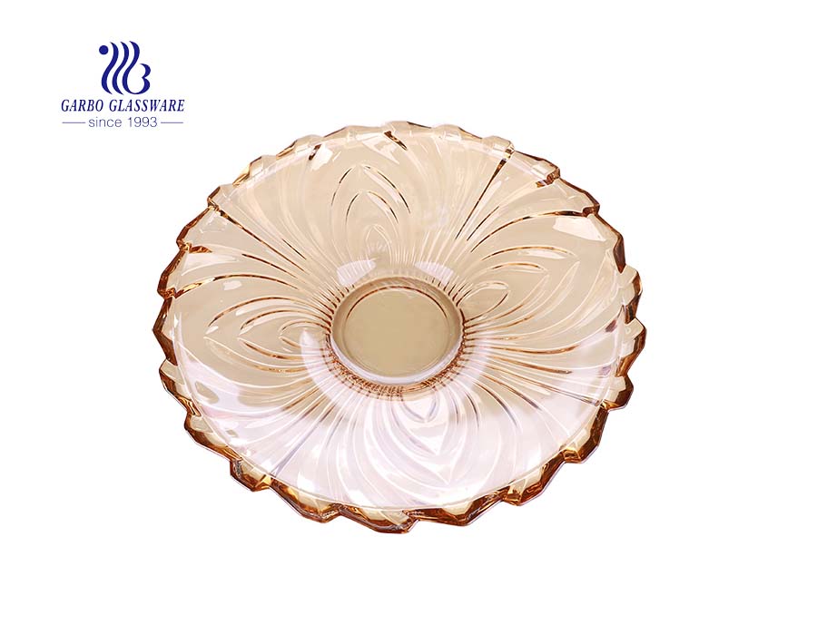 14.5 "плита плакировкой иона формы цветка янтарная стеклянная для сервировки плодоовощ