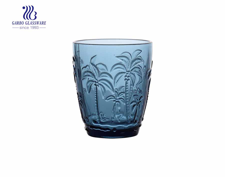 10oz leaf designs whisky glass tumblers with solid dark blue colors