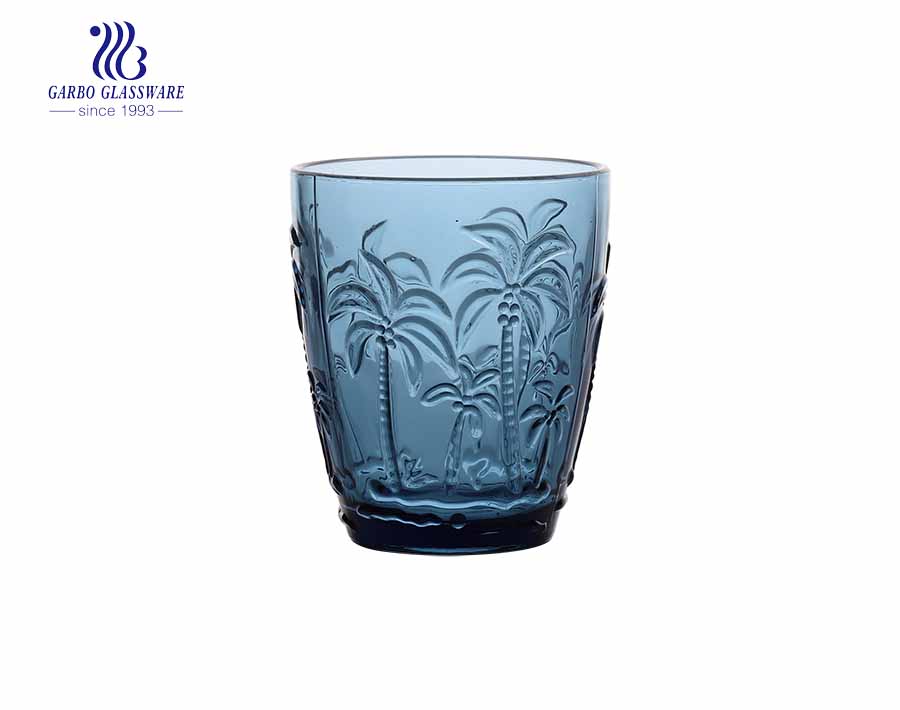 Diseños de hojas de 10 oz vasos de vidrio de whisky con colores azul oscuro sólidos