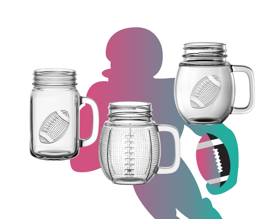 Garbo Glassware new design 450ml glass mason jars with football emboss logo