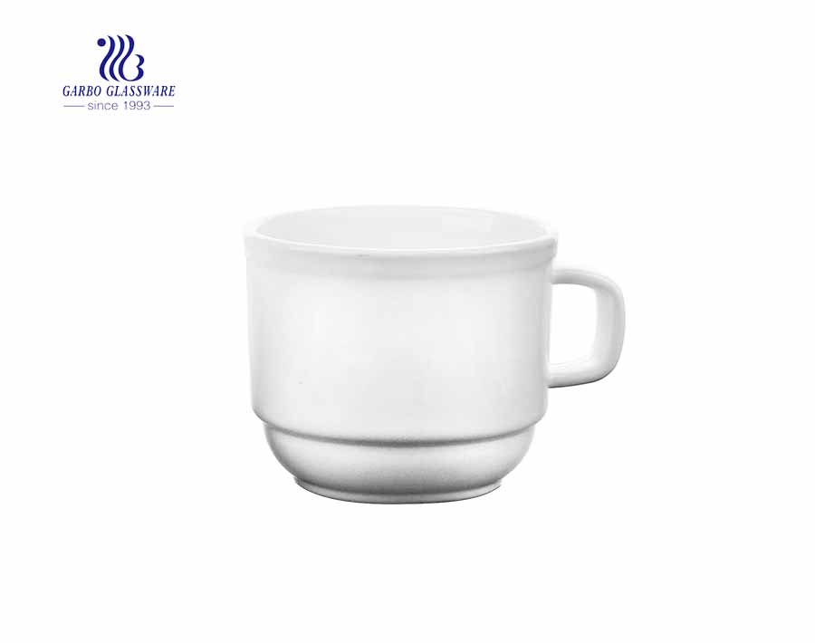 Tasse à café blanche avec poignée avec tasse d'impression personnalisée Ensemble tasse à thé en verre opale de Chine