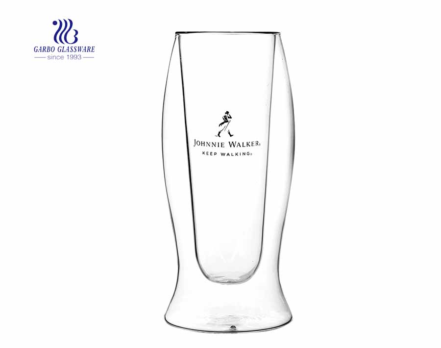 12.5oz Heat-resistant Double Wall Glass Cup with Customized Decal