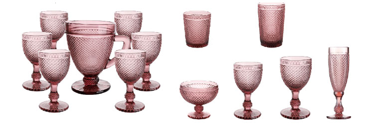 Diamond Wine Goblet Set of 6 by Garbo Glass-Purple red color