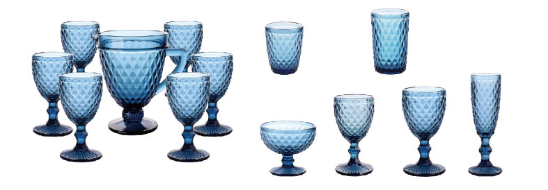 240ml Wine Goblet Beverage Glass Cup by Garbo- Dark blue - Set of 6